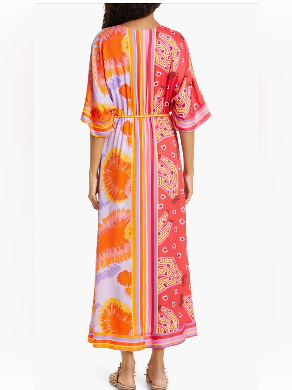 Farm Rio Dual Scarf Print Kaftan Maxi Dress Side Slits Beachy Boho Women’s M - Picture 2 of 14